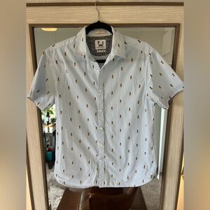 Men's Demin And Flower Pineapple Short Sleeve Button Up Shirt. Ricky Singh Sz M